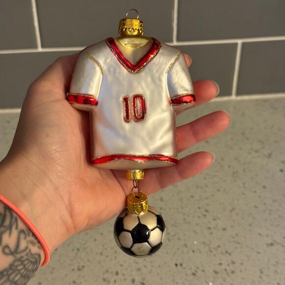 Y2K Vintage Soccer Glass Christmas Ornaments Sports Ball Number 10 Jersey - Picture 6 of 7